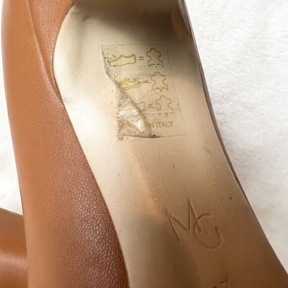 M.Gemi Square Toe Block Heels Shoes Cognac Brown Leather Italy Sz 37 / 6.5 US - Picture 11 of 11